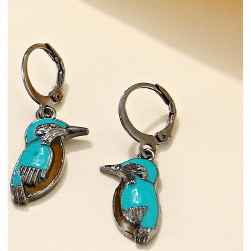 Retro Silver Color Blue Enamel Bird Earrings for Women Fashion Animal Statement Jewelry Wholesale
