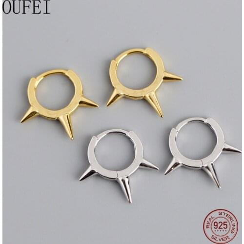 OUFEI 925 Sterling Silver Punk Earring Hoop Unique Delicate Round Earrings For Women Hoop Silver Temperament Charm Cone Shape