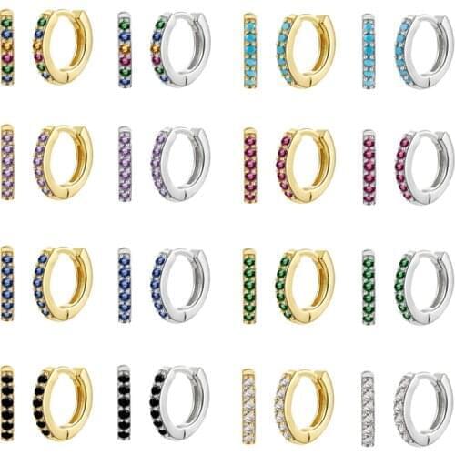 925 Sterling silver Rainbow Zircon Small Hoop Earrings for Women turquoise/lavender/black/green/blue Circle Earrings 7mm