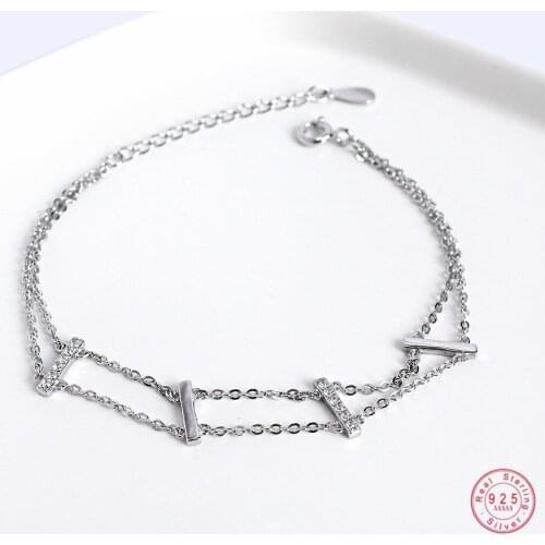 925 Sterling Silver Bohemian Fashion Creative Pavé Crystal Double-Layer Bracelet Women Beach Surfing Casual Jewelry Accessories