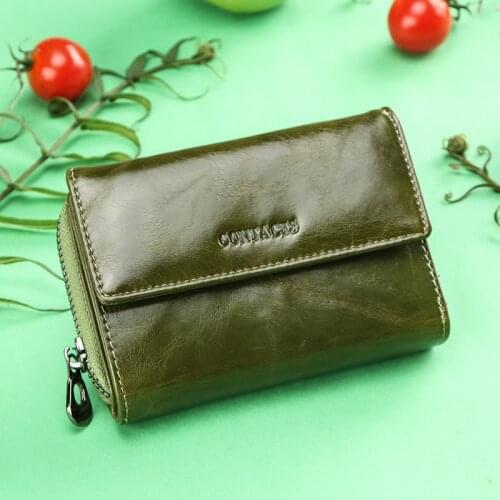 Contacts Women Genuine Leather Wallet Rfid Coin Purse Small Card Holder Dames Portomonee Femal Trifold Girls Wallet Money Bag