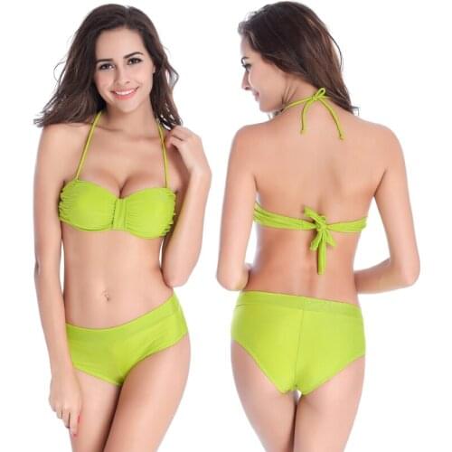 Feminine Scrunch Push up Top Fully lined Removable neck Halter Women Swimwear Fancy Female Latest Design Bikini Dropshipping