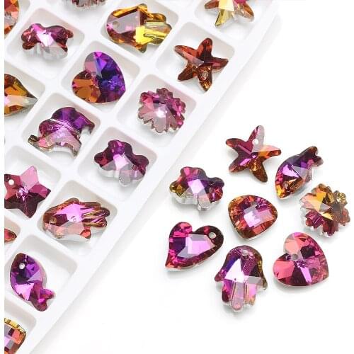 ZHUBI 20pcs Austria Crystal Moon Pendant Purple Color Glass Beads For Women Jewelry Making Charms Necklaces DIY Earring Findings