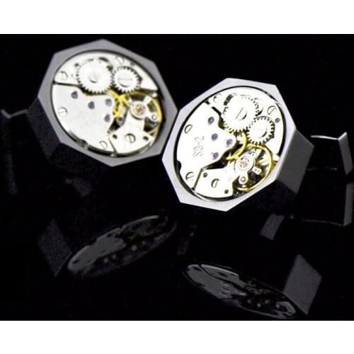 1 Pairs Octagonal Movement Cufflinks Mens Shirt Cuff links Silver Cuff Links Buttons Jewelry Clothing Accessories