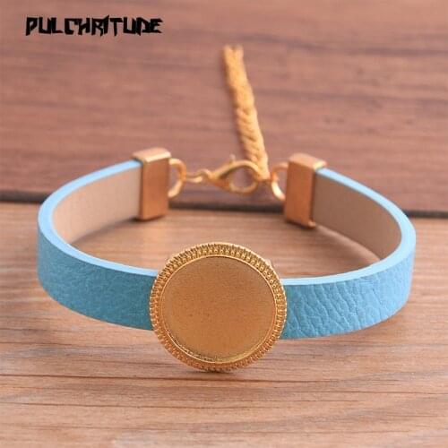 1pcs PU Bangles 13Color Base Setting Cuff Blank Trays Brazel Fit 18mm Glass Cameo Dome Gold Cabochon DIY Bracelet Jewelry Making