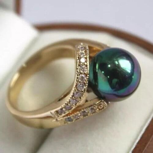 12mm South Sea shell pearl Bead Jewelry Ring Size 6 7 8 9 AAA Top Grade