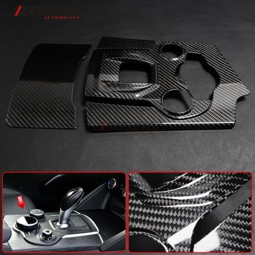 2 pcs For Alfa Romeo Stelvio 949 2017- 2020 Real Carbon Fiber Car Interior Gear Shift Knob Panel Cover Sticker Accessories