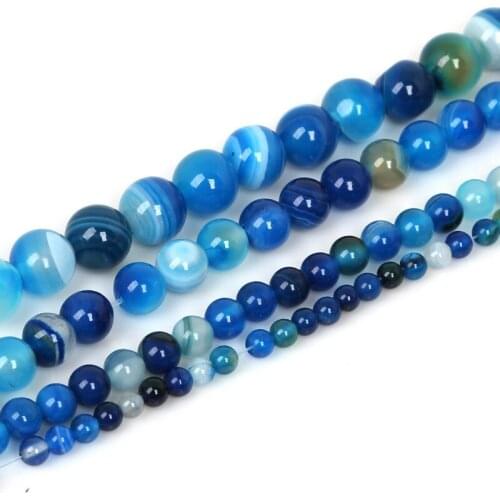 39cm/Strand 4mm,6mm,8mm,10mm AAA+ blue dyed natural stone Beads stripe Onyx loose spacer Round beads DIY Bracelet Jewelry Making