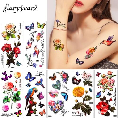 9*19cm glaryyears 19 Designs 1 Sheet 3D Flower Body Tattoo Colorful Peony Pattern for Beauty Women Temporary Tattoo Sticker 2019