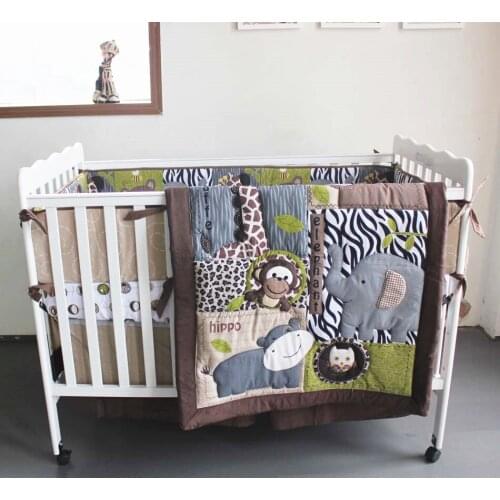 Promotion! 7PCS embroidery Crib Bedding Set Bed Linen Baby Children ,include(bumper+duvet+bed cover+bed skirt)