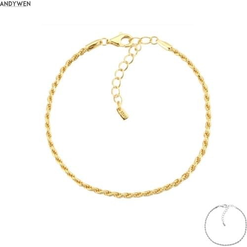 ANDYWEN 2020 925 Sterling Silver Gold Twist Chain Bracelet Bangle Soft New 2020 Rock Punk Luxury European Fashion Jewelry