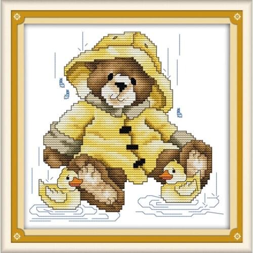 April bear cross stitch kit 14ct 11ct count print canvas stitches embroidery DIY handmade needlework plus