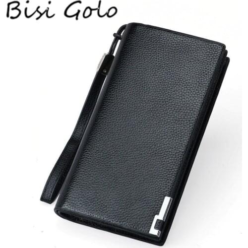 BISI GORO Men Wallets Leather 2020 Long Clutch Purse Zipper & Hasp Men Wallet RFID Luxury Brand Money Phone Bag Coin Purse