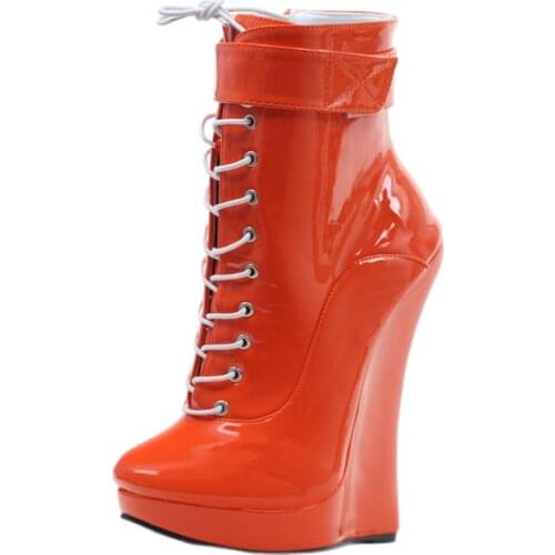 7" Super High Wedge Heel Ankle Boots Lace up PU Leather Platform Women Shoes Large 36-46