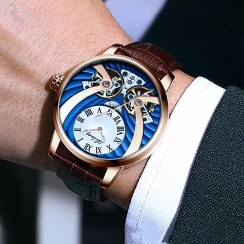 2021 Top Brand Luxury Rose Gold Blue Double Tourbillon Man Waterproof Sport Mens Watch Relogio Masculino Business Men Watches