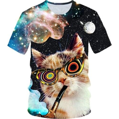 Children Colorful Space Galaxy 3D T-shirt Boys Girl Fashion Animal Cat Dog Pizza Moon Cloud Smoke Funny Print T shirt 4-20 Years