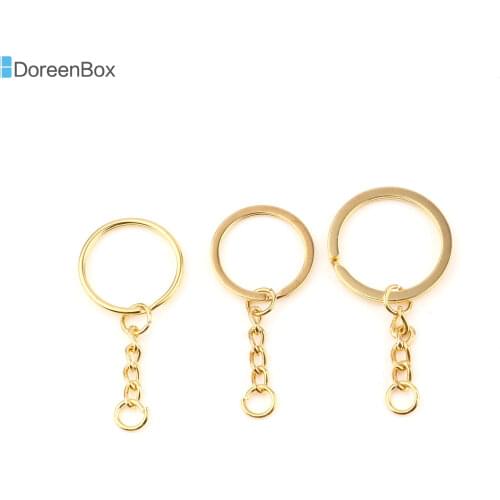 Doreen Box Simple Keychain for Jewelry Making Iron Based Alloy Keychain & Keyring Gold Plated Flat Round 2.5cm 3cm,30 PCs
