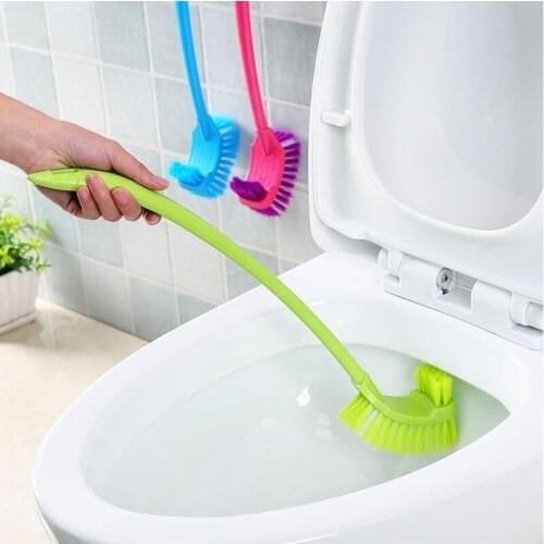 Curved Toilet Cleaning Brush Plastic Scrubber Curved Handle Corner Brushes Bathroom Accessories Toilet Supplies