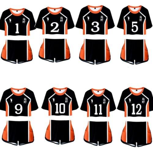 Anime Haikyuu Woman Cosplay Costume Set volleyball Hinata Shoyo Short-sleeved Crop top and Shorts Summer Haikyuu Cheerleader set