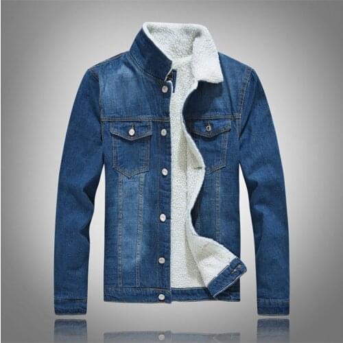 Hot Jean Jacket Men Thick Streetwear Denim Bomber Jackets Coat Blue Black Mens Outwear Plus Velvet Single Breasted Windbreak