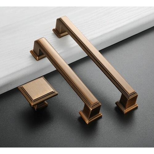 Square American Handle Yellow Bronze Red Bronze Zinc Alloy Knob Modern Kitchen Cupboard Pulls Drawer Knobs Furniture Hardware