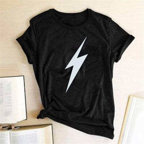 Fashion Summer Cotton Women T-shirts Lightning Print Short Sleeve T Shirt Casual Ropa Mujer Tshirt Harajuku Female Tees Tops