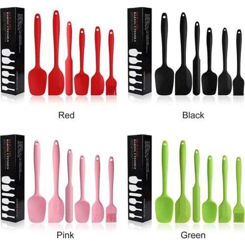 6Pcs Multicolor Silicone Spatula Sets Non Stick Butter Cooking Spatula Set Cookie Pastry Scraper Oil Brush BBQ Kitchen Utensils