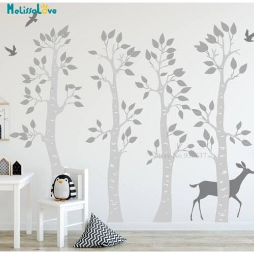 Forest tree Wall Sticker Cute Baby Deer Birds DIY Nursery Playroom Decal Removable Vinyl Wall Art Poster BB073