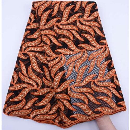 2020 Latest Design African Net Lace Fabrics In Orange High Quality Nigerian Net Wedding Lace For Party Dress Sewing Fabric S1821