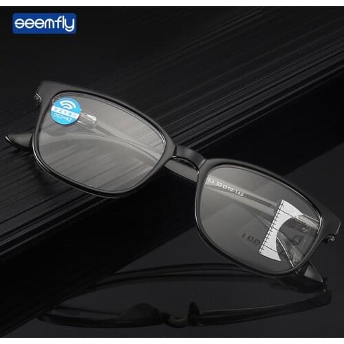 Seemfly Anti Blue Light Reading Glasses Men Business Ultralight Frame Progressive Multi-focus Hyperopia Prescription Eyeglasses