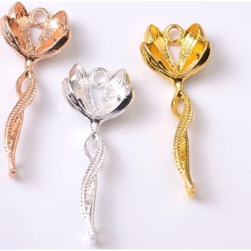 20 PCS 16*42.5mm Metal Alloy Flowers Pendant Connector Gold/KC Gold/Silver Color Charm For DIY Jewelry Making
