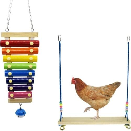 Pet Birds Parrots Macaw Colorful Wood Xylophone Toy Hens Ducks Stand Swing Chicken Coop Pecking Toys Cage Accessories