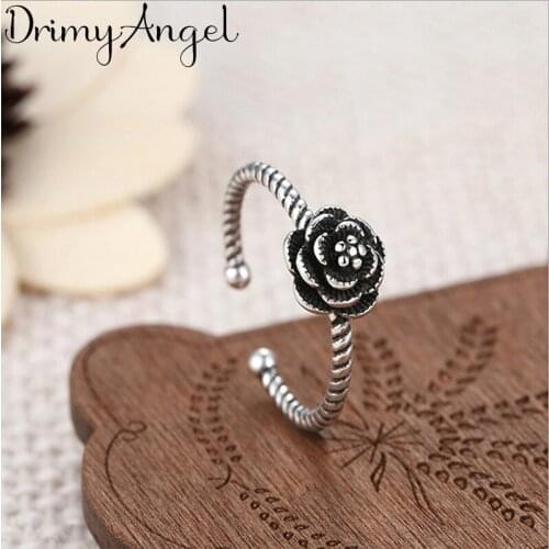 Trendy Silver Color Rose Flower Rings For Women Men Boho Vintage Jewelry Adjustable Size Finger Rings