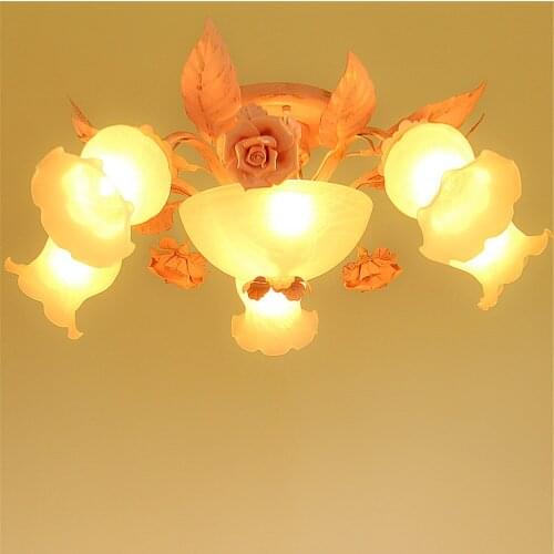 Blue Pastoral Led Ceiling Lamp Girl Childrens room Ceiling Lights American Mediterranean restaurant lamps for Home Lighting