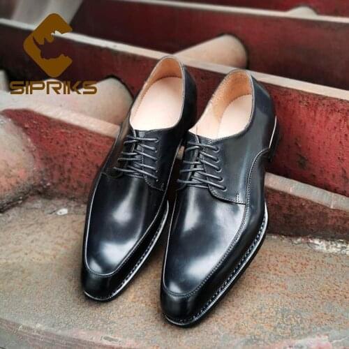 Sipriks Imported Italy Calf Leather Dress Shoes Boss Mens Business Office Sewing Welted Shoes Elegant Black Gents Suits 45 46