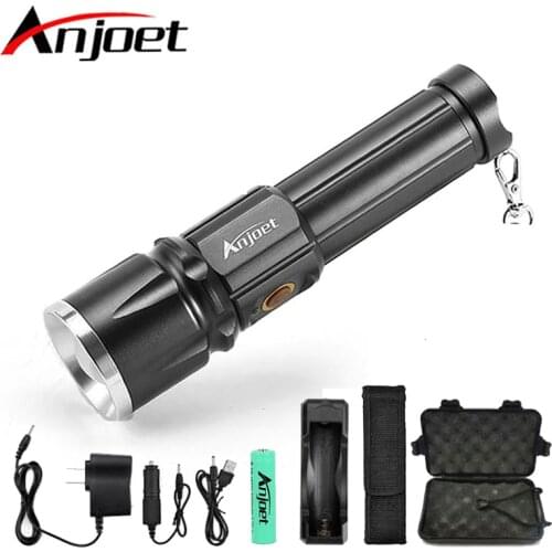 Anjoet X900 CREE XML T6 LED Zoom flashlight Torches Zoomable Flashlight lanterna illumination With 26650 Battery USB charge
