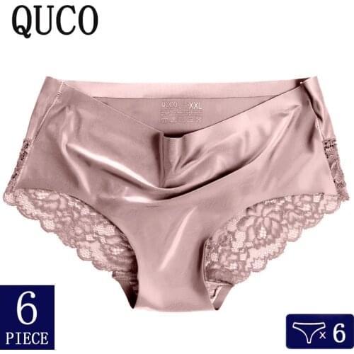 QUCO Brand Womens Sexy Lace Panties Seamless Cotton Breathable Panty Briefs Plus Size Girl Underwear Elastic Lingerie Female