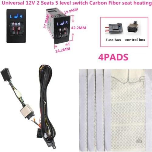 Universal 12V 2 Seats 4 Pads Carbon Fiber Heated Seat Heater heating 12 V Pads 5 Level Switch Winter Warmer Seat Covers