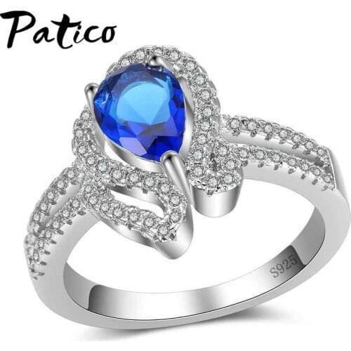 Top Quality Water Drop Cubic Zirconia Rings For Women 100% 925 Sterling Silver Romantic Lady Finger Ring Free Shipping