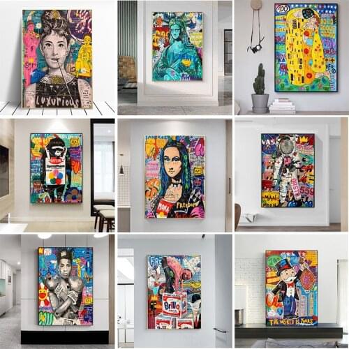 Funny Mona Lisa Street Graffiti Art Canvas Painting Posters and Prints on The Wall Art Picture Cuadro for Living Room Home Decor