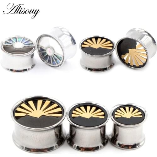 Alisouy 1 Pair New Fashion Stainless Steel Sunrise Ear Piercing Plugs Gauges Stretchers Body Jewelry Ear Tunnels Expander 8-25mm