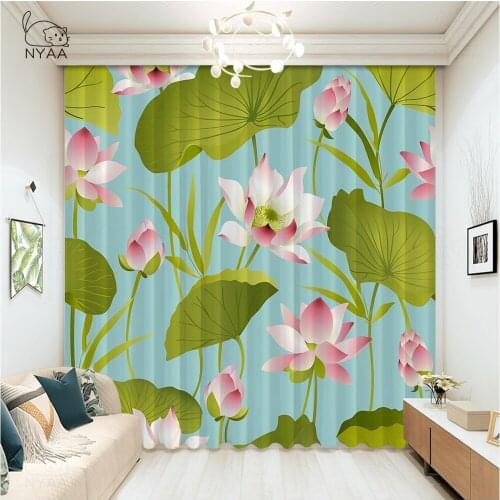 Pastoral Green Print Lotus Leaf Curtain Home Door Curtains For Elegant Room Canada Curtains For Kitchen Windows Micro Shading