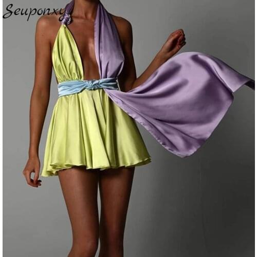 High Quality 2021 Summer Elegant Deep V Neck Halter Womens Dress Sexy Sleeveless Backless Draping Celebrity Club Party Dress