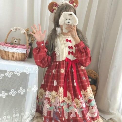 Women Kawaii Lolita dress cosplay sweet girl princess tea party loli cos Original design sunflower bear op light