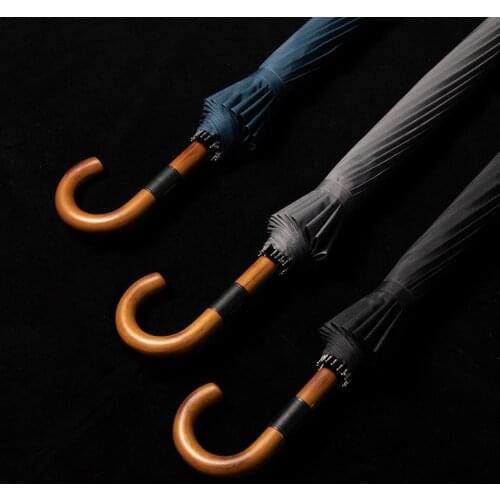 Hot Sale Wooden Leather Handle Umbrella Men 16 Ribs Windproof Long Big Umbrella Rain Women Brand Golf Umbrellas Stick Paraguas