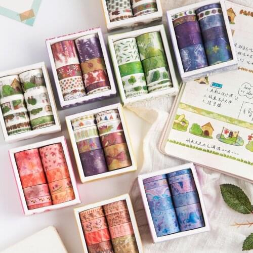 10 Rolls/Pack Green Leaf Plants Paper Decorative Tape Stickers