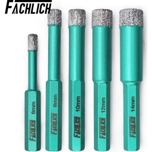 FACHLICH 2pcs Diamond Hole Saw Cutter Dry Drill Bits for Tile Porcelain Ceramic Marble Drilling Core Bits Dia 6/8/10/12/14mm