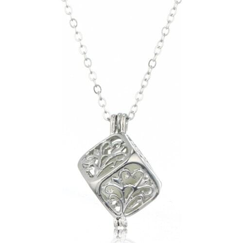 2PCS Glow Antique Pendant Necklace Glow Stone Beads Square Metal Charming Necklace Trendy Dainty Pendants Jewellery