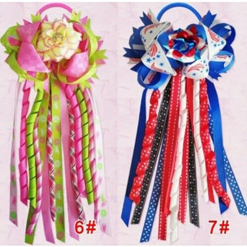 20 BLESSING Girl 4.5" Colorful Ring Ponytail Hair Bow Elastic Pony Streamers