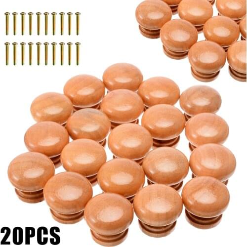 20pcs Mini Wooden Handles Cabinet Drawer Door Knobs Pull Handles Round W/Screws Furniture Hardware Accessory